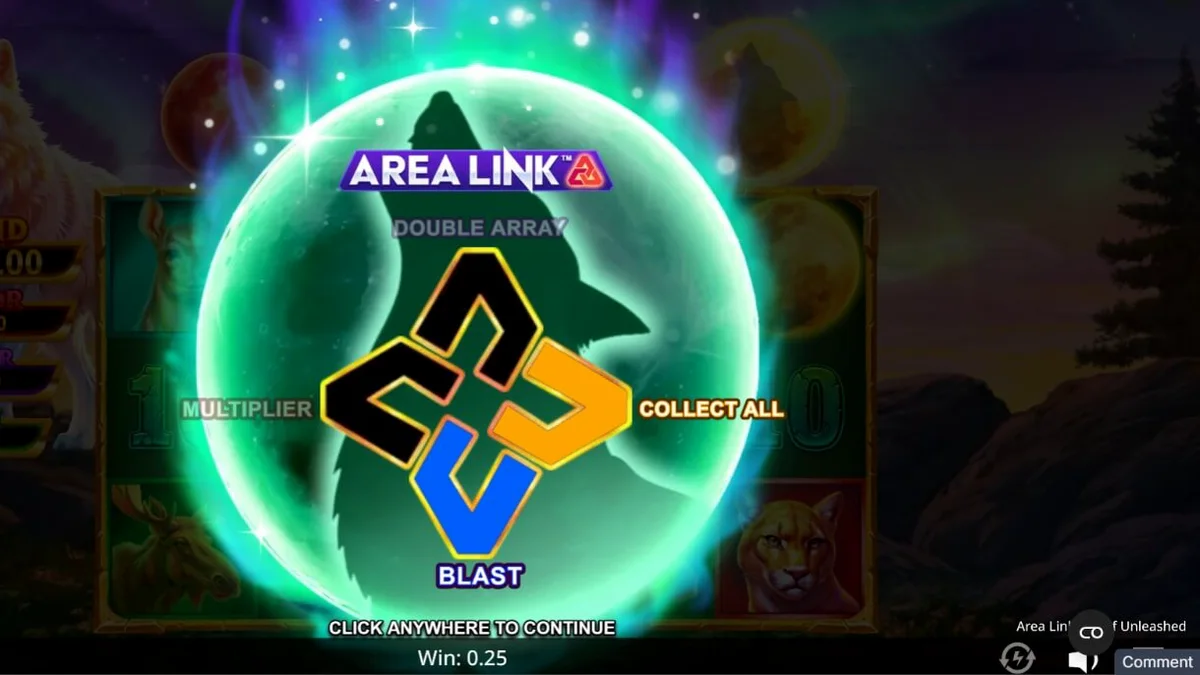Isang mahiwagang tanawin ng kagubatan sa ilalim ng Northern Lights sa Area Link Wolf Unleashed.