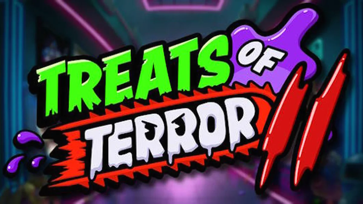 Isang makulay at nakakatakot na disenyo ng Treats of Terror II slot na nagtatampok ng mga sentient na pagkain.